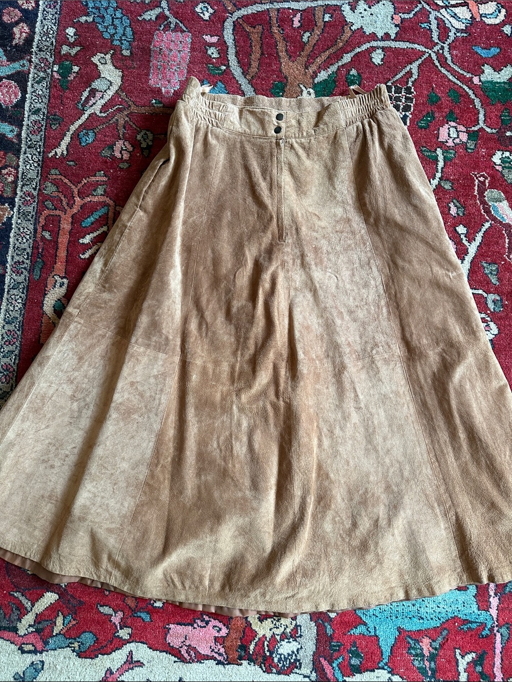 Vintage Genuine Suede Leather Maxi Skirt 1970s 30-34 Waist - Picture 3 of 5